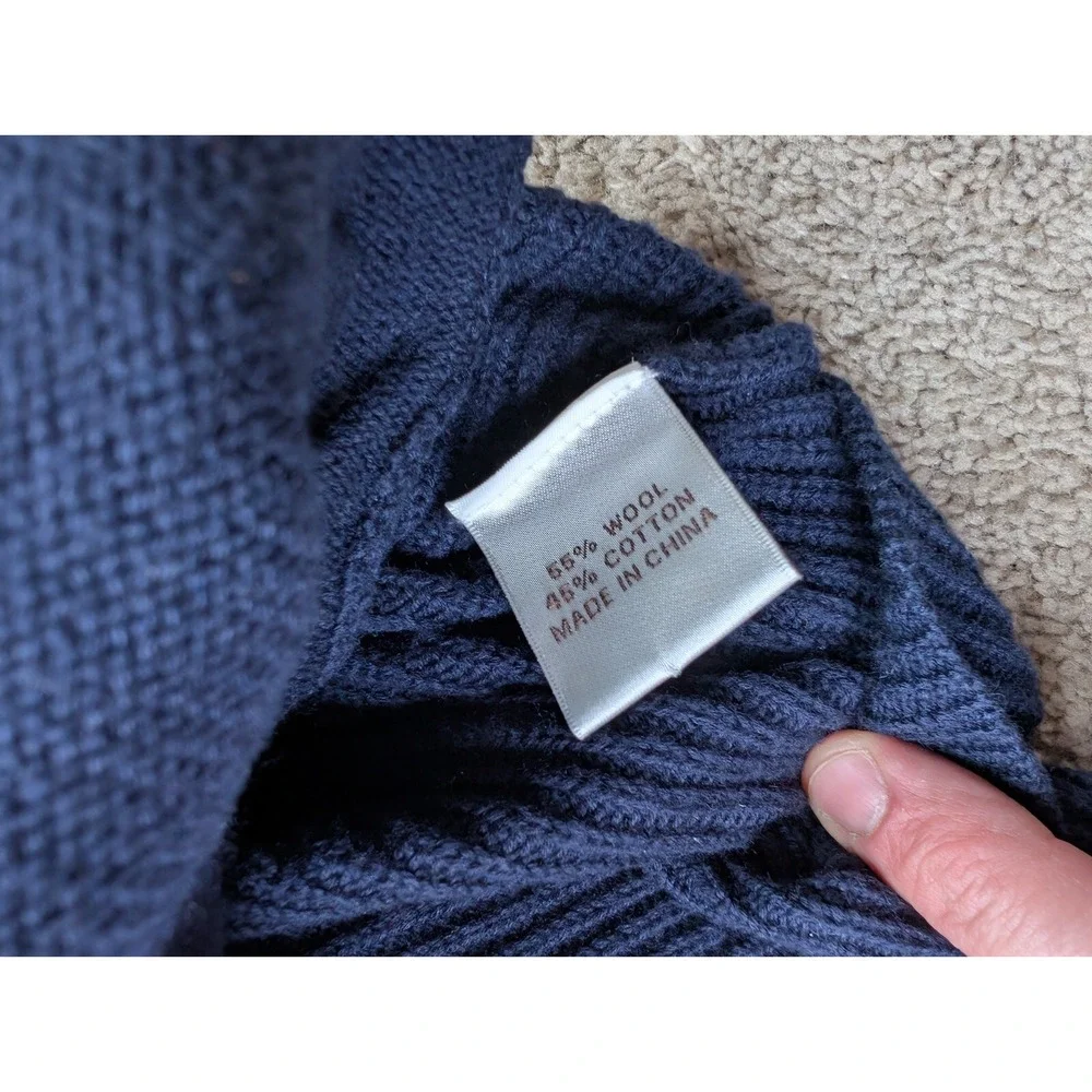 Peter Millar Button Down Wool Sweater Mens Large‎ Navy Elbow Patches Blue Knit
